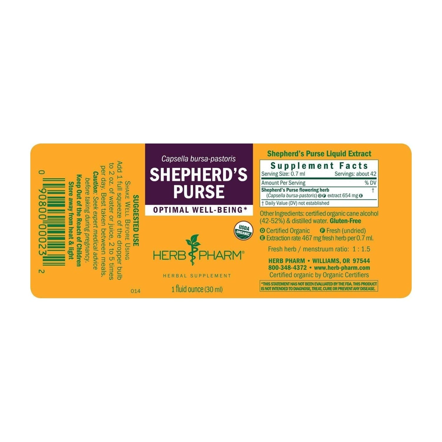 Buy now Herb Pharm Certified Organic Shepherd's Purse Liquid Extract, 1 Oz at indiglob india