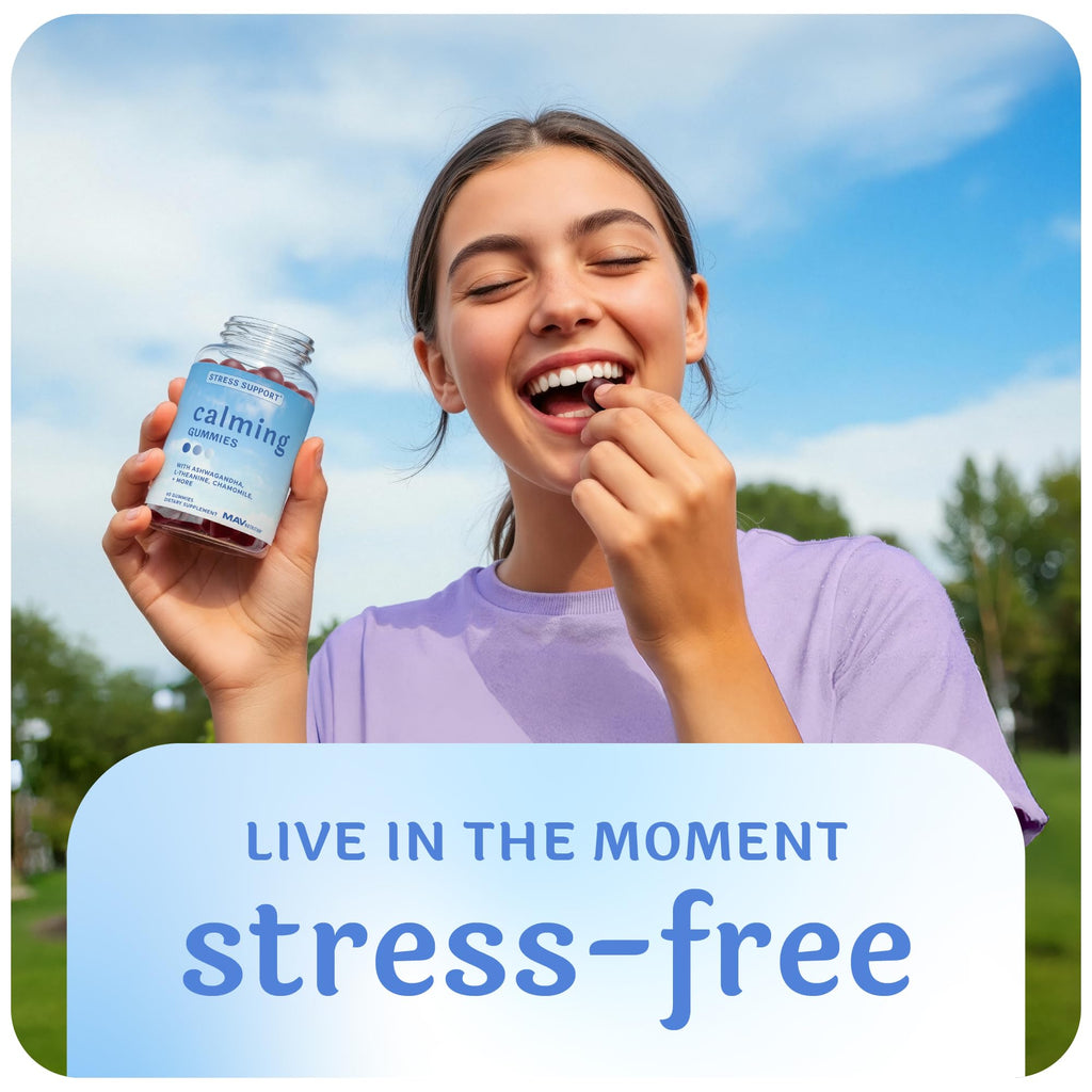 Calming Ashwagandha Gummies for Teens, Stress Relief Supplement + Theanine