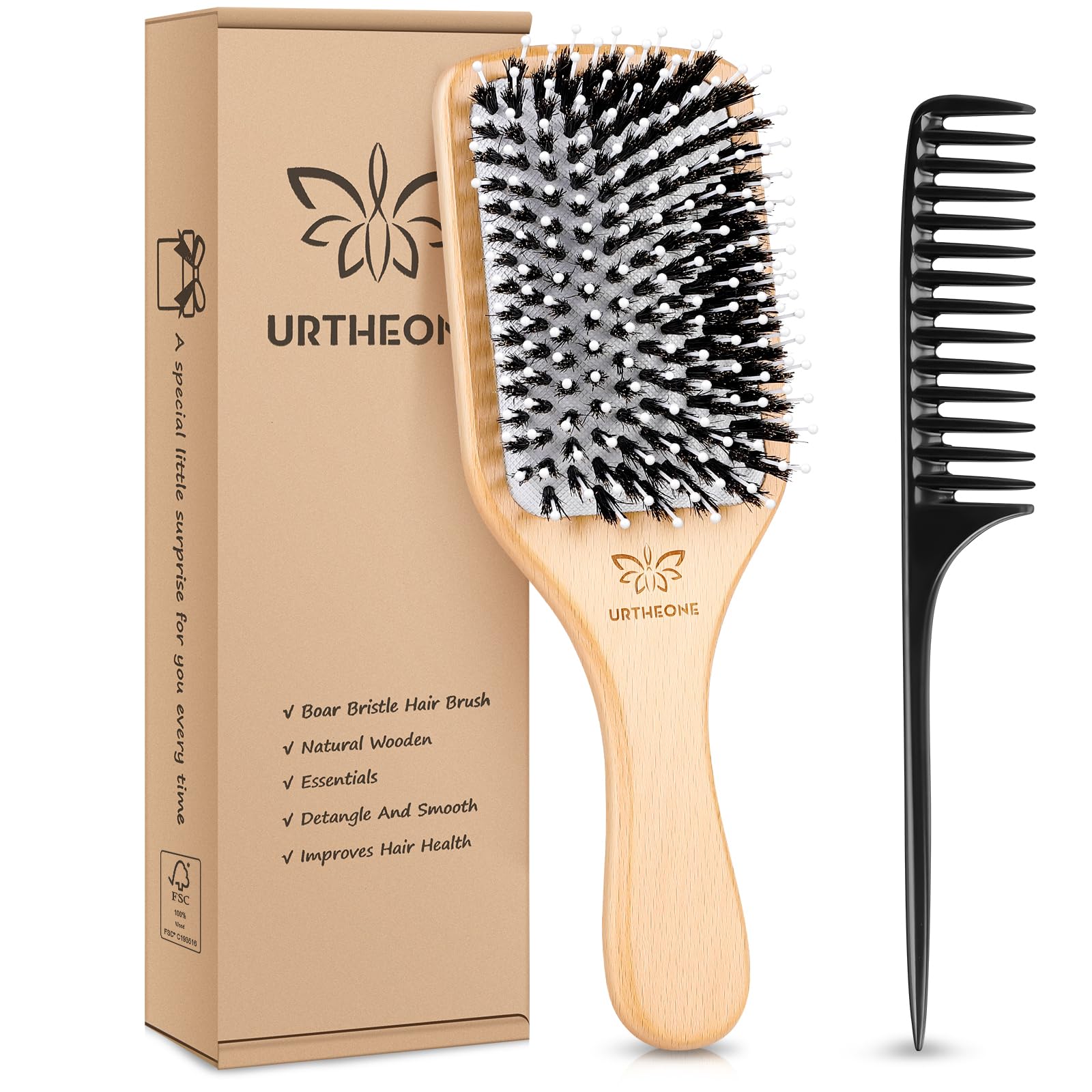 Hair Brush Boar Bristle Hairbrush for Thick Curly Thin Long Short Wet or Dry Hair Adds Shine and Makes Hair Smooth, Best Paddle Hair Brush for Men Women Kids