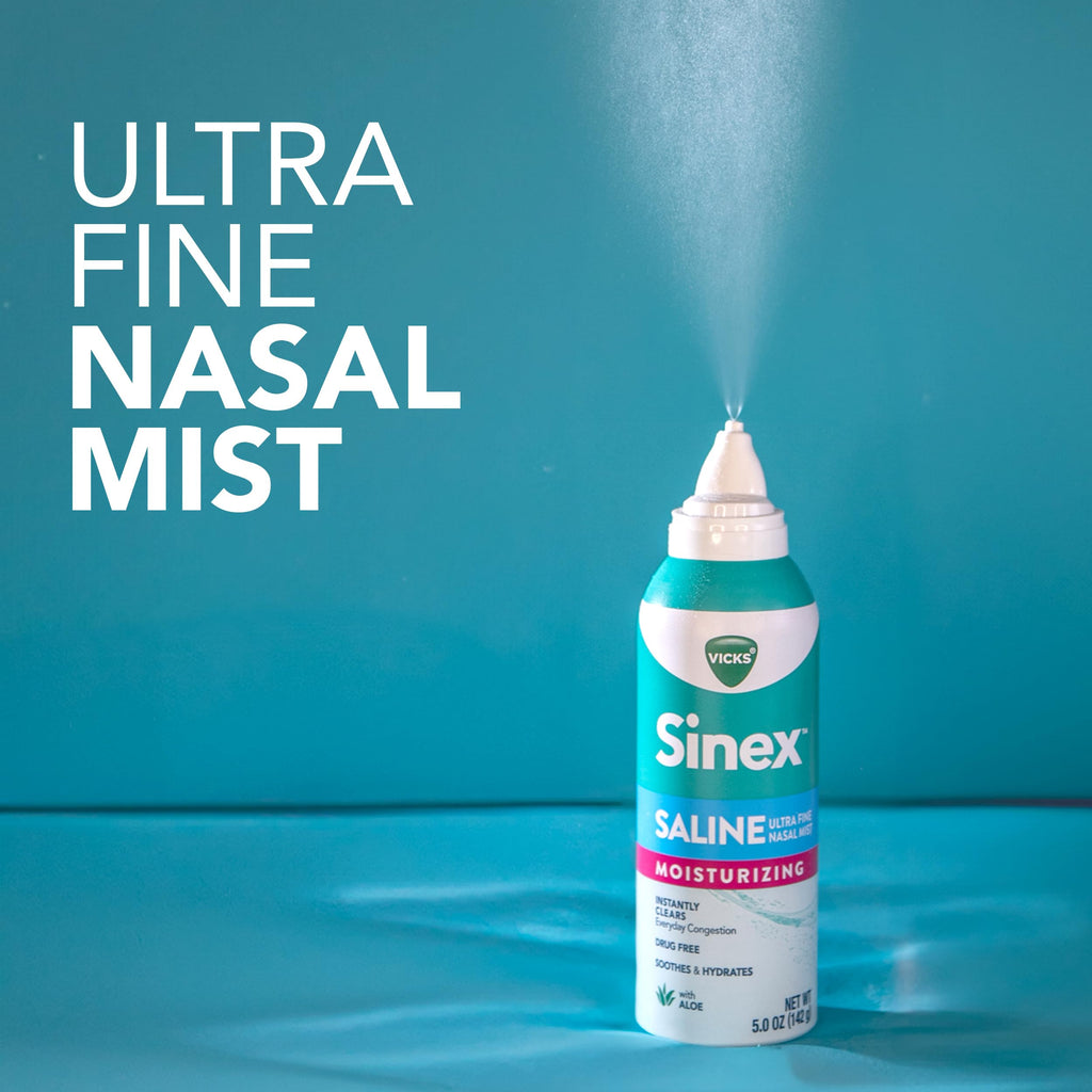 Buy now Vicks Sinex Saline Moisturizing Nasal Spray, with Aloe, Drug Free Ultra Fine Mist, Clear Everyday Sinus Congestion Fast, Clear Mucus from a Cold or Allergy, 5 OZ x 2 at indiglob india