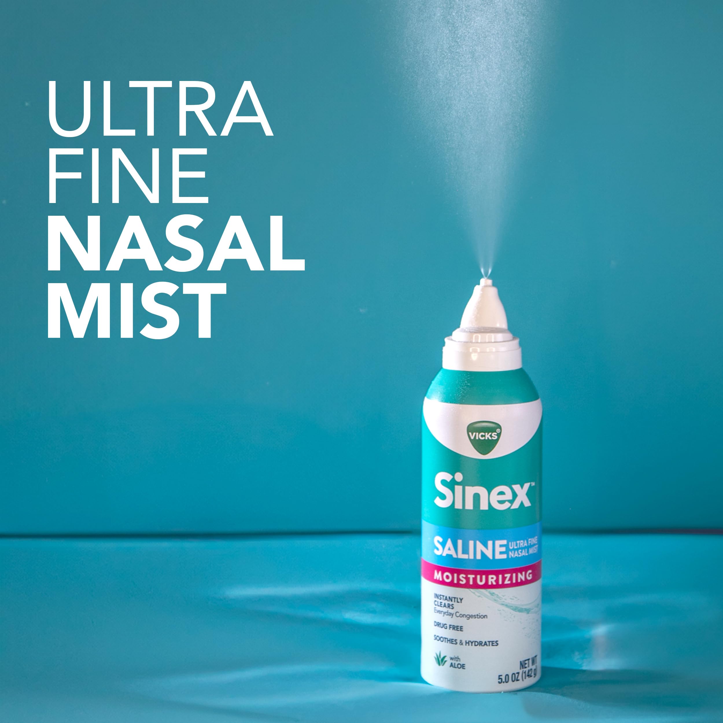 Buy now Vicks Sinex Saline Moisturizing Nasal Spray, with Aloe, Drug Free Ultra Fine Mist, Clear Everyday Sinus Congestion Fast, Clear Mucus from a Cold or Allergy, 5 OZ x 2 at indiglob india