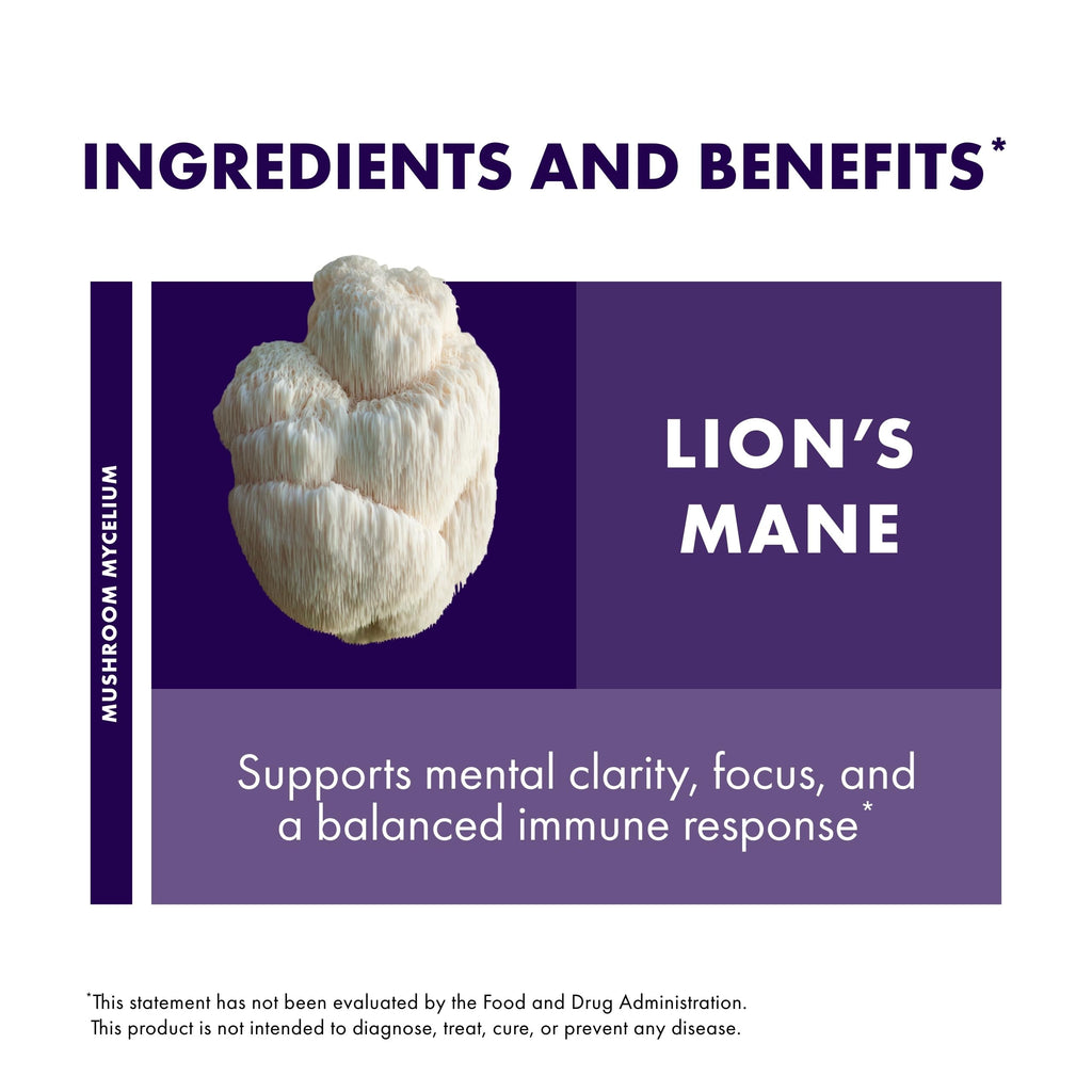 Host Defense Lion's Mane, Brain Health & Focus Support, 120 Capsules | Brain Health Support Supplement to Aid Mental Clarity, Focus, and Memory Function, Immune System Support, 60 Servings