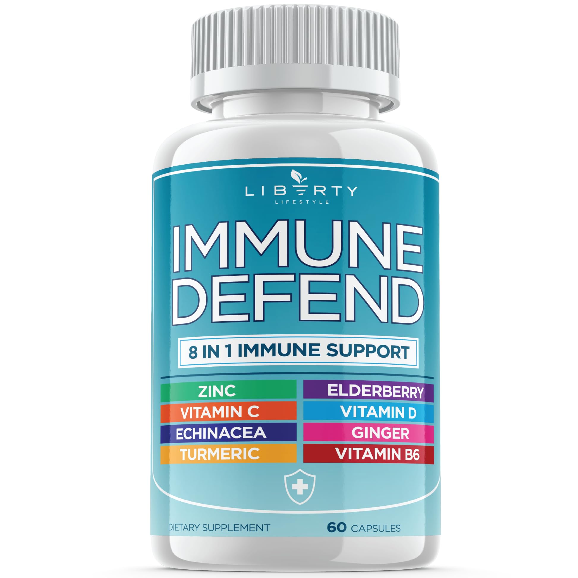 Liberty Lifestyle 8 in 1 Immune Supplement with Echinacea, Vitamin C and Zinc 50mg, Vitamin D 5000 IU, Turmeric Curcumin & Ginger, B6, Elderberry 180 Count (Pack of 3)