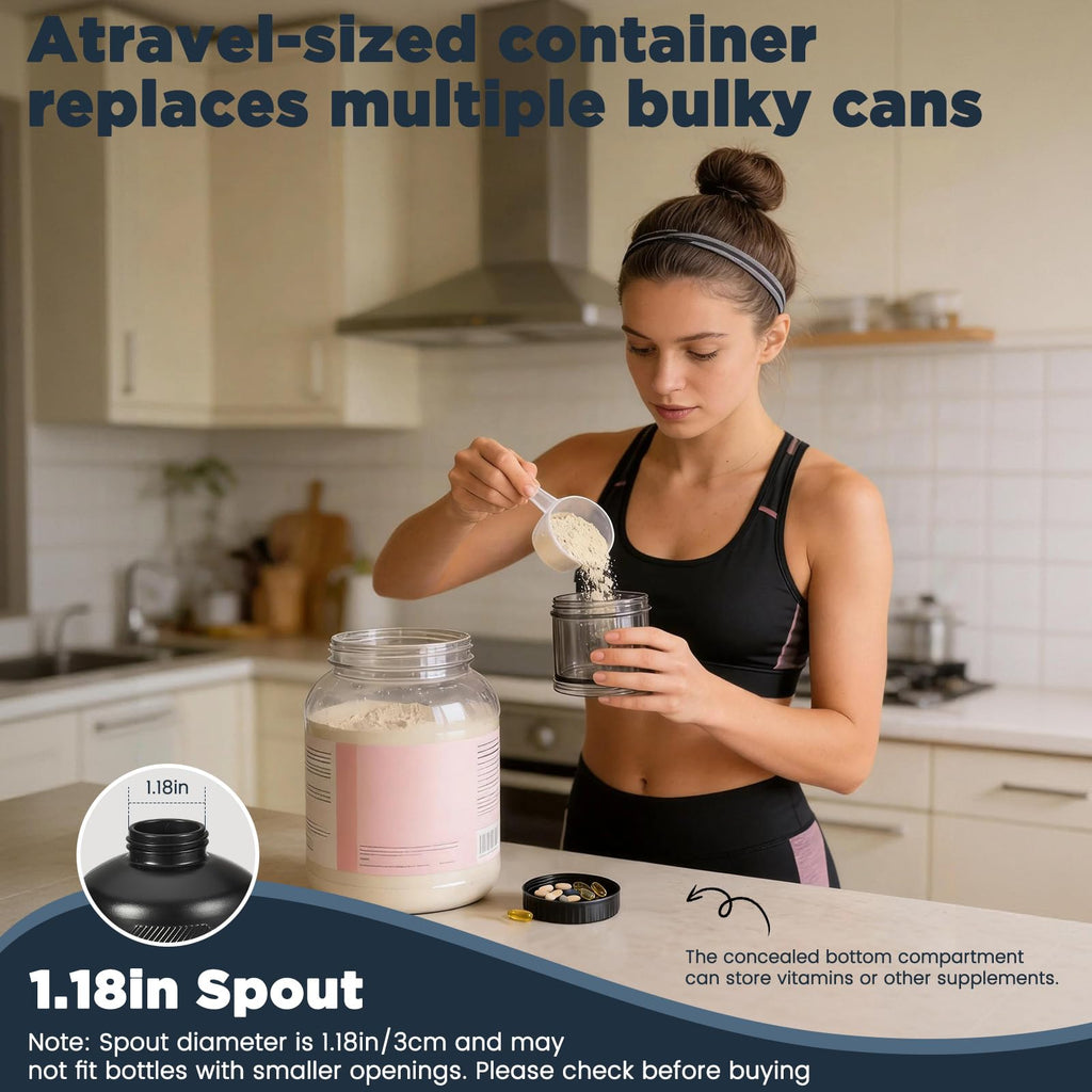 2 Pcs Protein Powder Container to Go, Portable Protein Powder Dispenser with 2 Stackable, Suit for Workout, Fitness, Travel（Black & White）