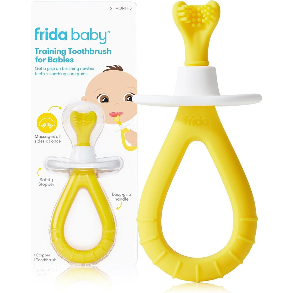 Buy now Frida Baby Training Toothbrush for Babies with Soft Silicone Bristles, Yellow at indiglob india