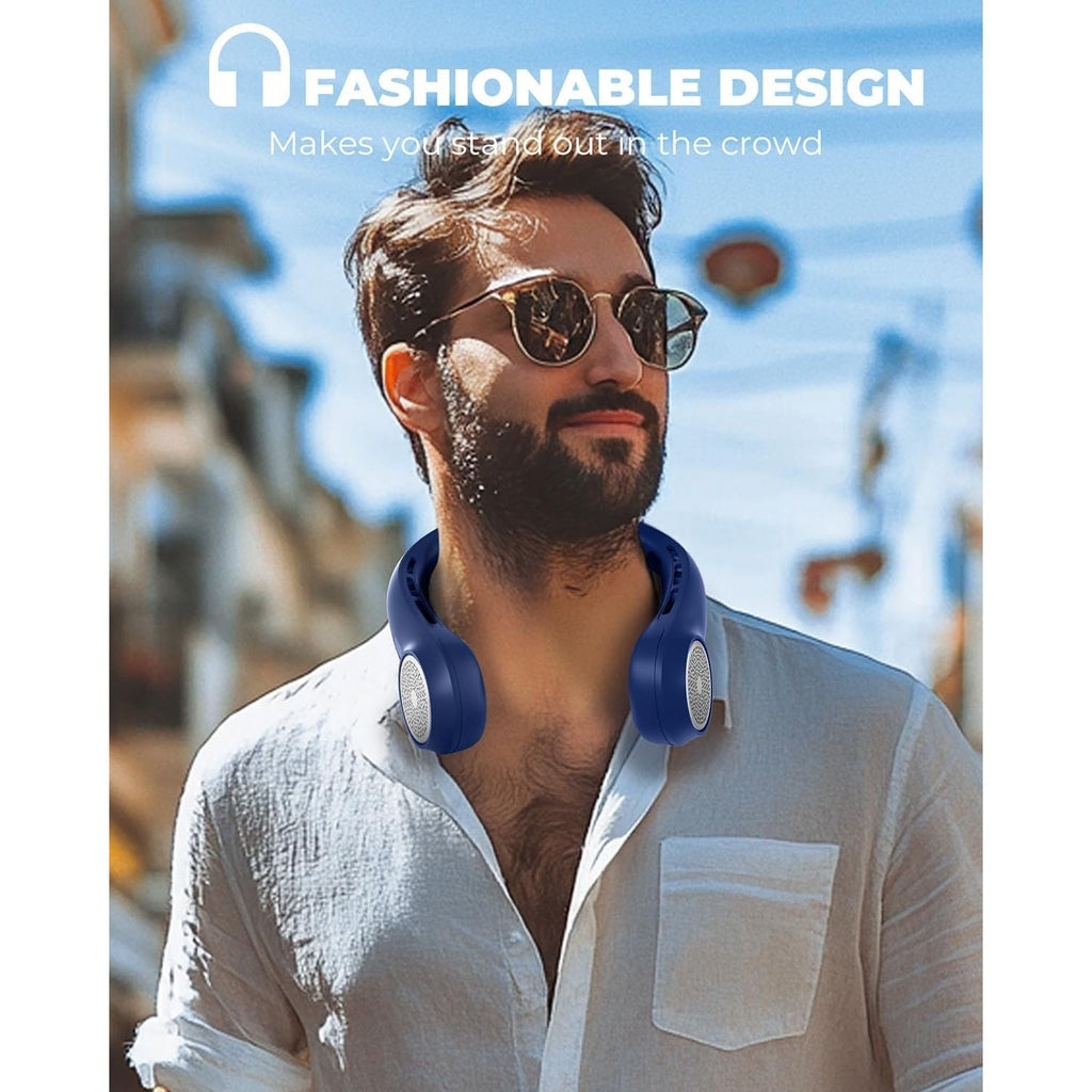 Buy now Portable Neck Fan, 4000mAh Rechargeable Bladeless Cooling Fan with 360° Airflow, 3-Speed Personal Cooler for Women Mom, Stylish Gift for Travel, Gym, Office, Blue at indiglob india