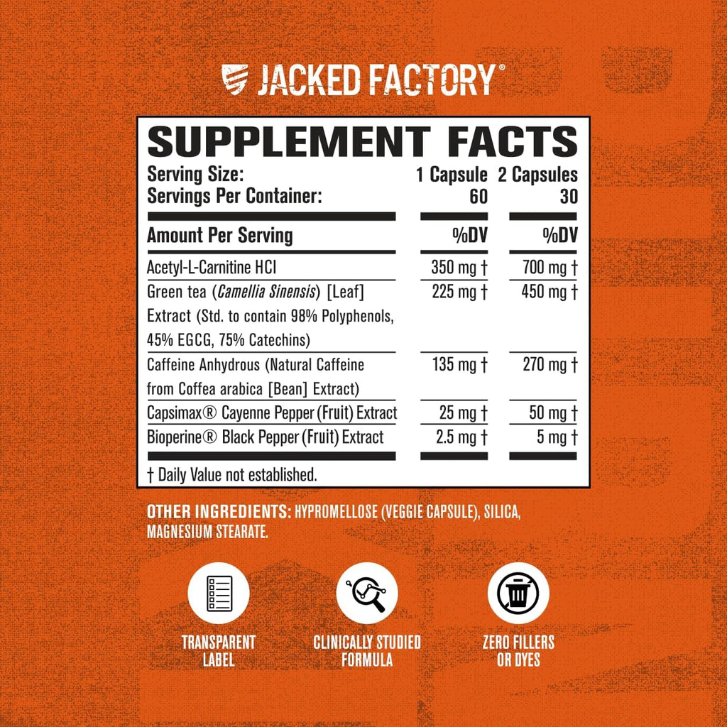 Buy now Jacked Factory Burn-XT Clinically Studied Fat Burner & Weight Loss Supplement - Appetite Suppressant & Energy Booster - with Acetyl L-Carnitine, Green Tea Extract and More - 60 Natural Diet Pills at indiglob india