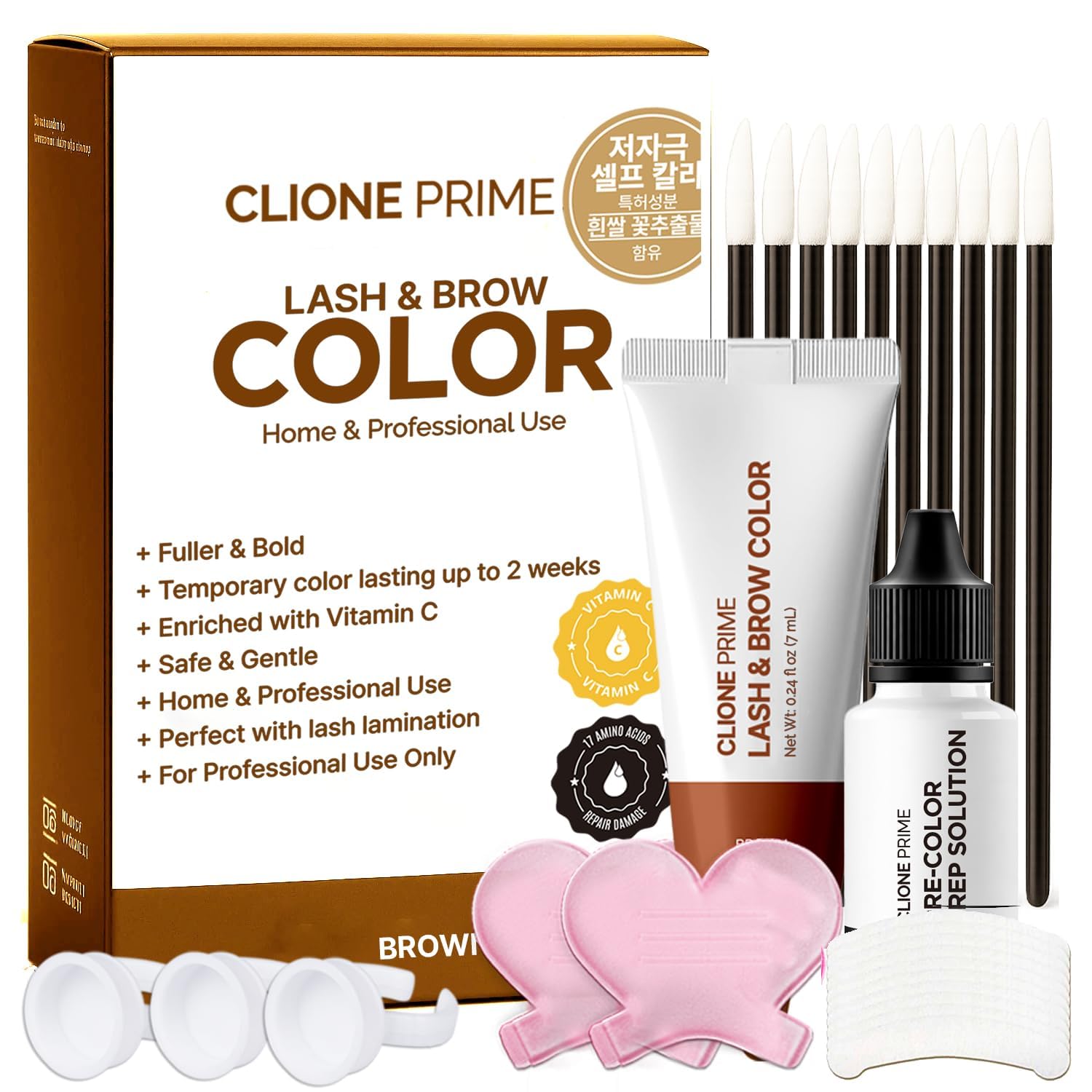 Korean Lash & Brow Color Kit – Temporary Eyelash & Eyebrow Color, Dark Brown, Naturally Fades Within 1-2 Weeks, Gentle Vitamin C Formula