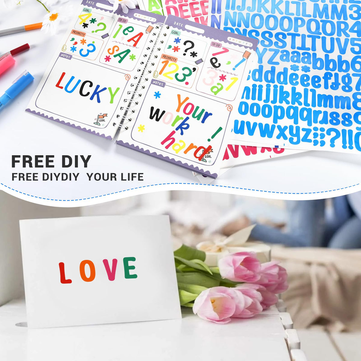 Kattykitty 1512 Letter Stickers, 12 Sheets 1 Inch Alphabet Sticker