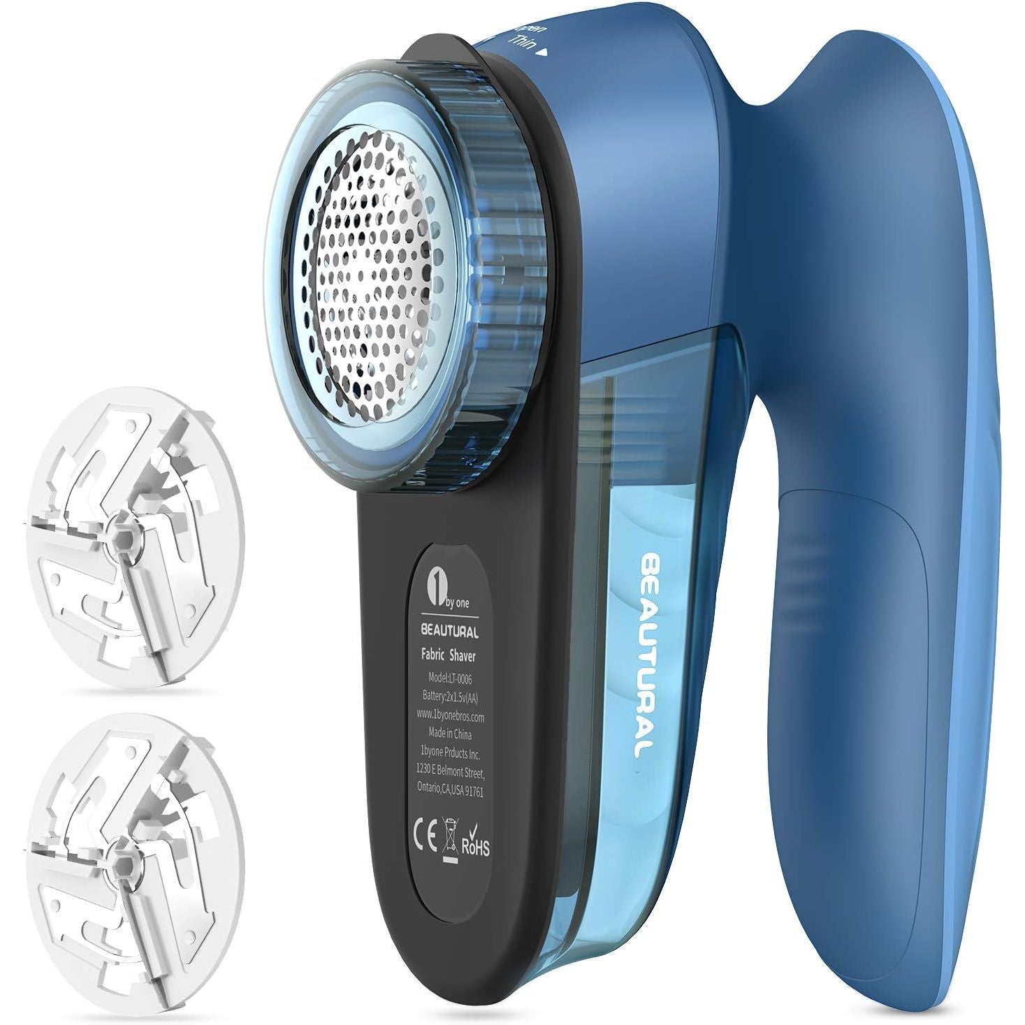 Buy now BEAUTURAL Fabric Shaver and Lint Remover, Sweater Defuzzer with 2-Speeds, 2 Replaceable Stainless Steel Blades, Battery Operated, Remove Clothes Fuzz, Lint Balls, Pills, Bobbles Gray Standard Tufts Blue at indiglob india