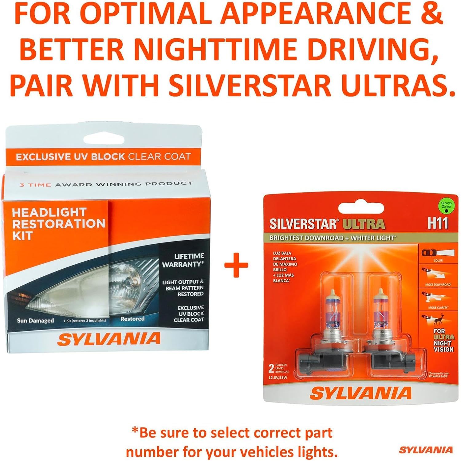 Buy now Sylvania Headlight Restoration Kit - Long-Lasting Headlight Repair Kit for Restoring to Like-New Condition - Surface Activator, Exclusive UV Coating, Clarifying Compound & More - No Tools Required at indiglob india