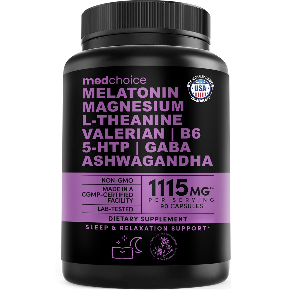 12-in-1 Melatonin Sleep Capsules - Natural Sleep Aids for Adults with Melatonin 5mg and Magnesium Glycinate 500mg, Sleep Aid with Ashwagandha, L Theanine, Valerian Root, GABA, 5-HTP (90ct, Pack of 2)