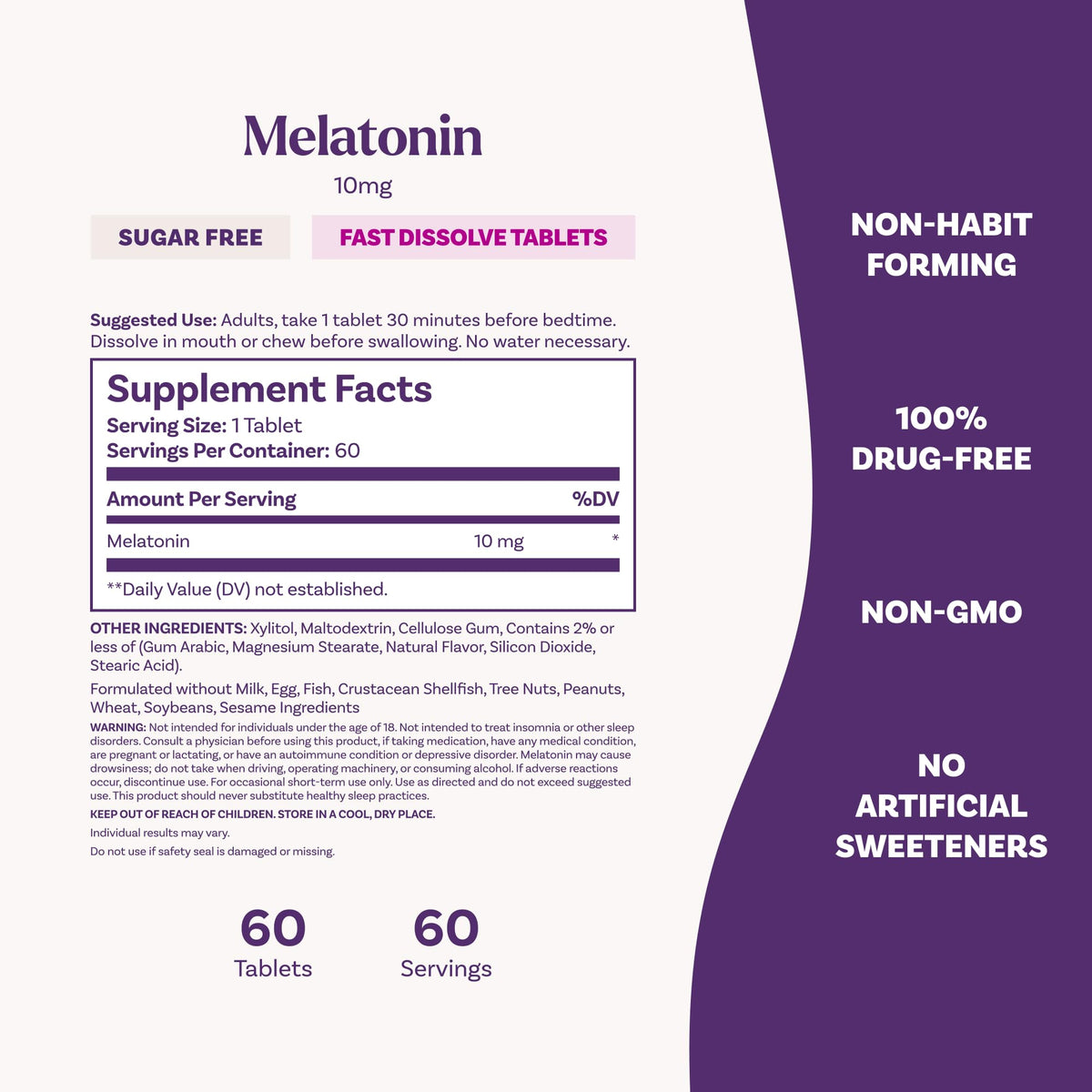 Natrol Melatonin 10 mg Fast Dissolve Tablets, Sugar-Free Peppermint, 60 Ct