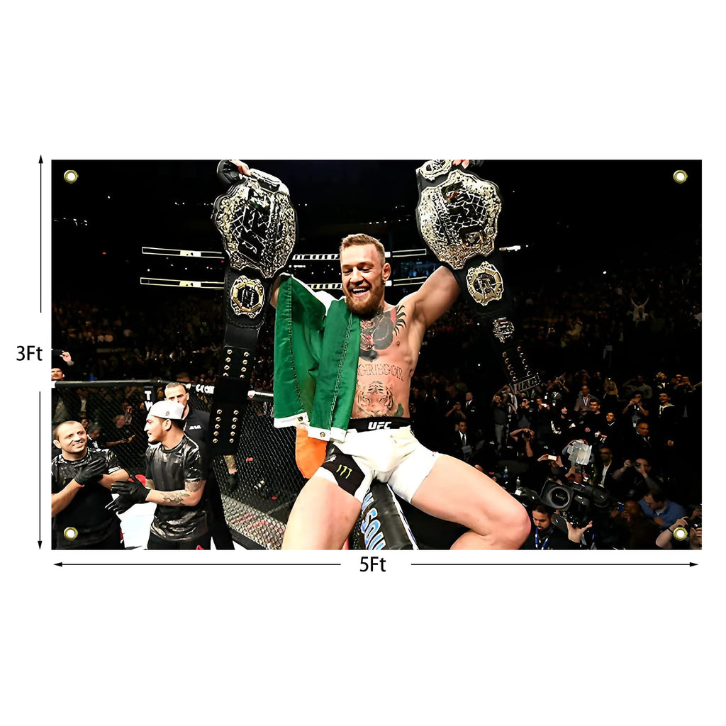 Conor McGregor Boxing Flag Funny Poster Durable Man Cave Wall Flag with Brass Grommets 3x5 Feet Tapestry for College Dorm Room Decor,Outdoor,Bedroom, Parties gifts, travel, filming,events,festivals..