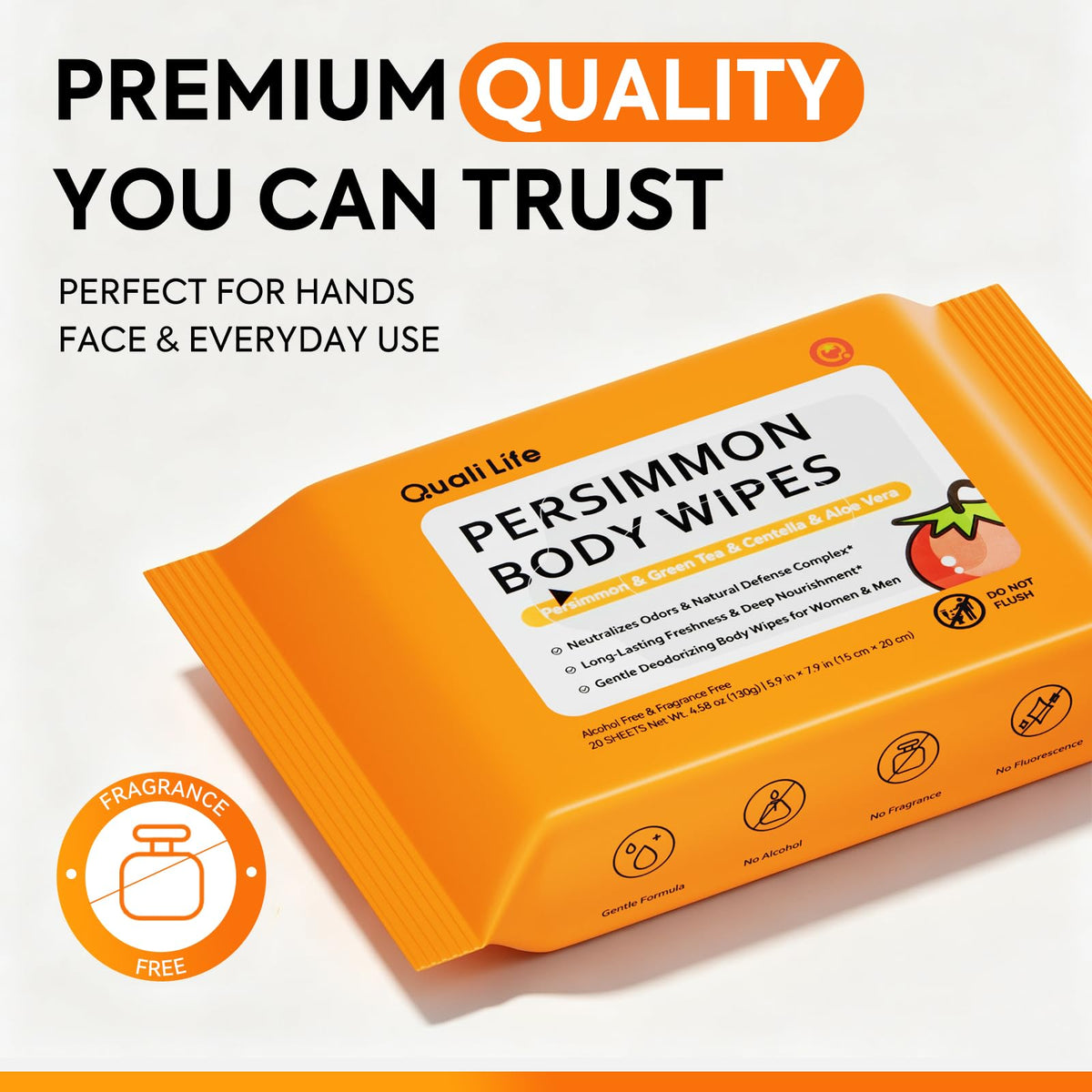 Persimmon Deodorant Wipes - Long-Lasting Odor Control - Fragrance-Free