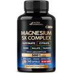 Magnesium Complex - Glycinate, Citrate, Malate, Taurate, Oxide - 180 Caps | 5-in-1 Magnesium Supplement 500 mg - for Women & Men - Stress, Muscle & Heart Support - Laboratory Tested - Vegan, Non-GMO