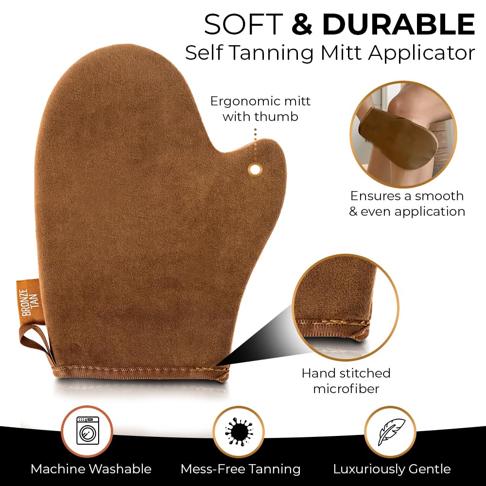 Self Tanning Mitt Applicator with Thumb, Streak-Free Sunless Tanner Glove | Ultra soft velvet, machine washable & reusable, works with tan mousse, lotion or spray, waterproof lining keeps hands clean