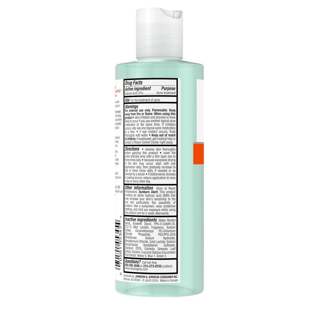Neutrogena Acne Stress Control Face Toner, 2% Salicylic Acid, 8 fl. oz | Oil-Free Triple-Action, Green Tea & Cucumber Extract, Nourishing & Refreshing