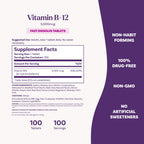 Natrol Vitamin B12 5000 mcg Fast Dissolve B12 Supplement, 100 Tablets | Supports a Healthy Nervous System and Energy Metabolism, 100 Day Supply