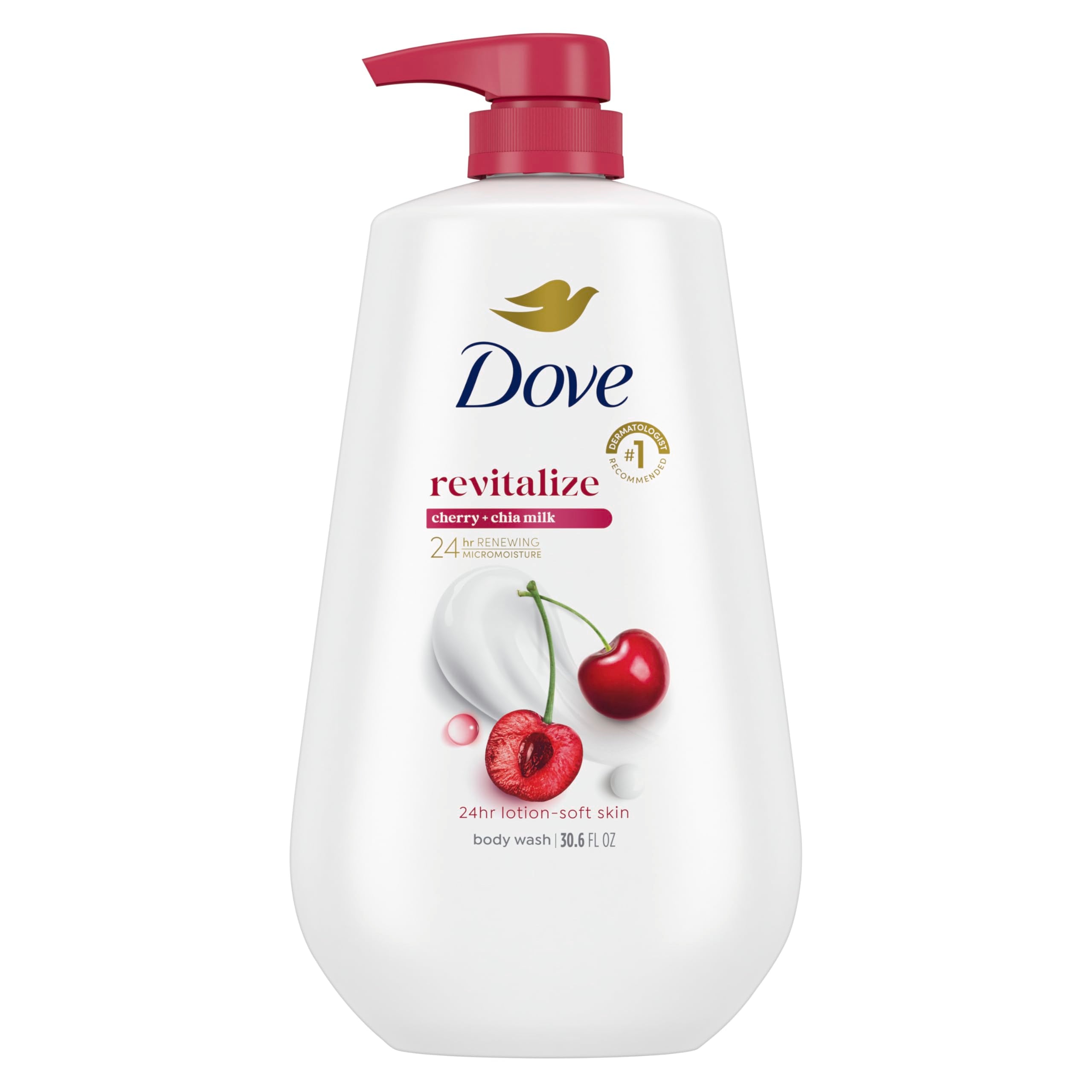 Dove Body Wash Cherry & Chia Milk 30.6 oz Pump, Sulfate Free | Dove Cherry & Chia Milk Body Wash hydrates skin with juicy cherry scent and MicroMoisture technology.