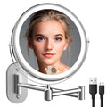 Buy now Rechargeable Wall Mounted Lighted Makeup Vanity Mirror 8 inch 1X/10X Magnifying Bathroom Mirror with 3 Color Lights, Double Sided with Dimmable LED Lights, Extended Arm 360Â° Swivel Extension Mirror Silver at indiglob india