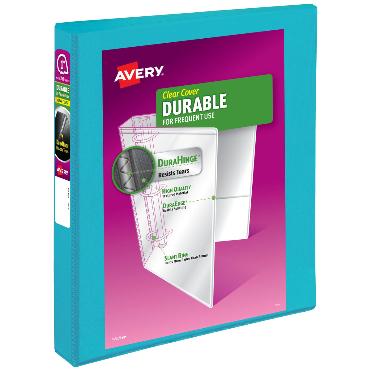 Avery® Durable View 3 Ring Binder, 1" Slant Rings, 1 Aqua Binder