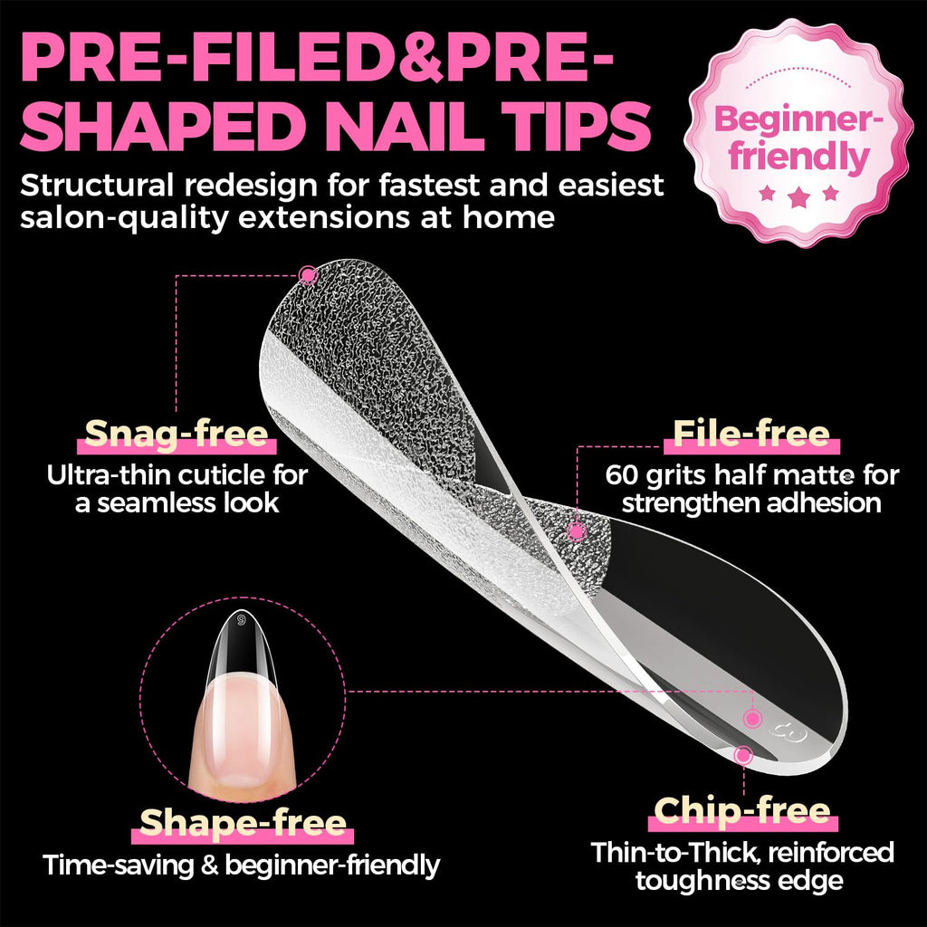 Buy now UNA GELLA Almond Gel Nail Tips, 504PCS Pre Etched Clear Fake Nails Tips Medium Almond Shape - 12 Sizes Full Cover Soft Acrylic Press On Nail Extensions No C Curve Gift for Diy at Home at indiglob india