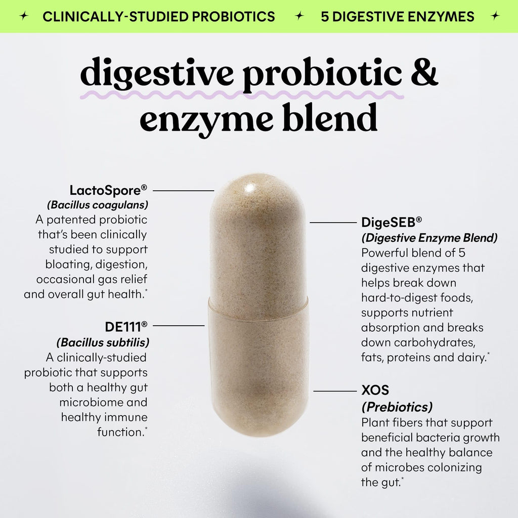 Lemme Debloat Probiotic Capsules for Bloating & Gas Relief, 30-Day Supply | Bloating & Gas Relief - 2 Clinically Studied Probiotics w/5 Digestive Enzymes to Improve Digestion, Women & Men
