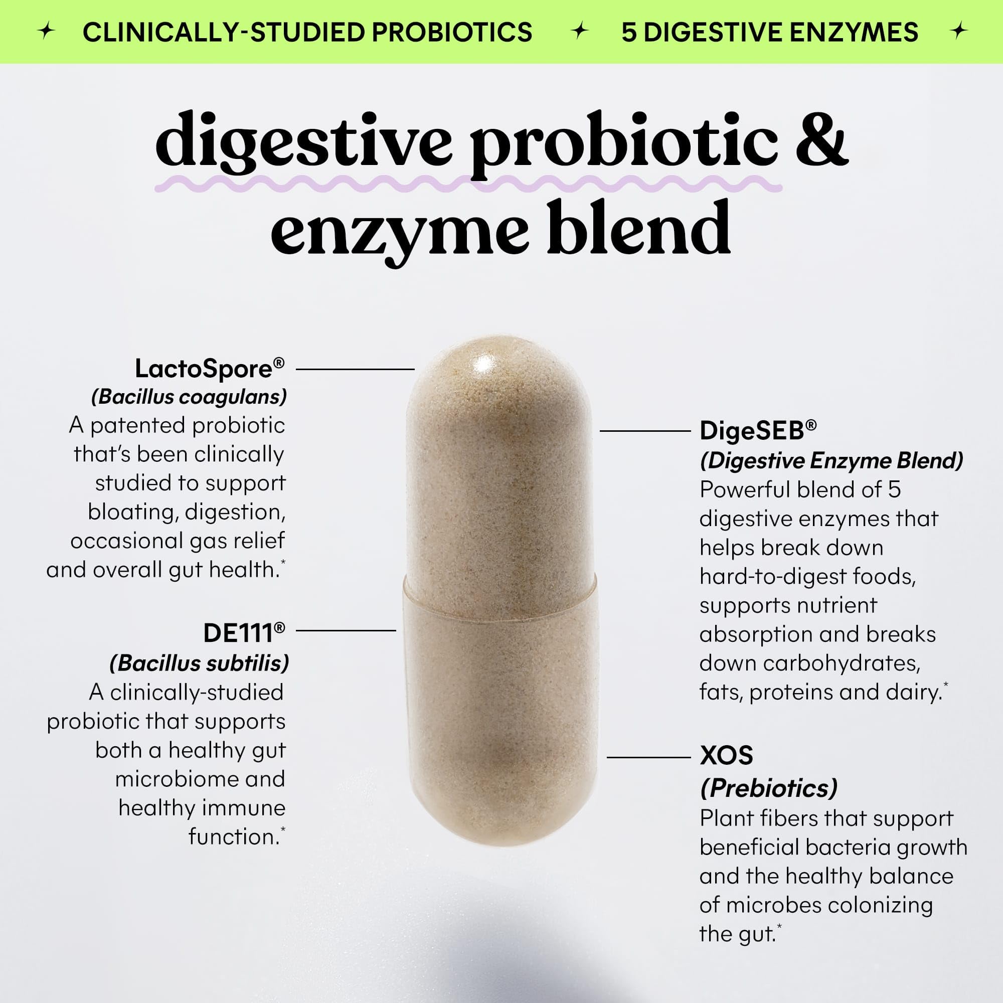Lemme Debloat Probiotic Capsules for Bloating & Gas Relief, 30-Day Supply | Bloating & Gas Relief - 2 Clinically Studied Probiotics w/5 Digestive Enzymes to Improve Digestion, Women & Men
