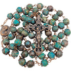 Buy now Nazareth Store Vintage Design Rosary Natural Jasper Stone Beads Necklace Holy Soil Medal & Cross Crucifix Religious Rosaries Terra Santa Jerusalem Collection at indiglob india