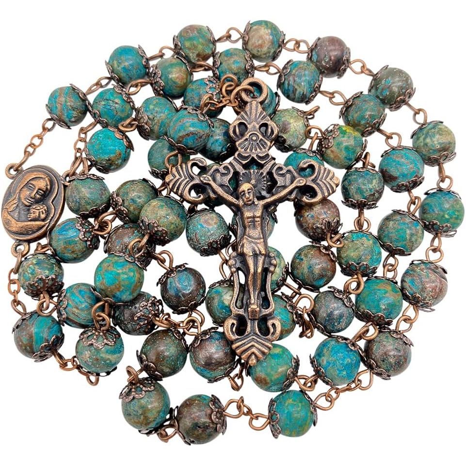Buy now Nazareth Store Vintage Design Rosary Natural Jasper Stone Beads Necklace Holy Soil Medal & Cross Crucifix Religious Rosaries Terra Santa Jerusalem Collection Default at indiglob india