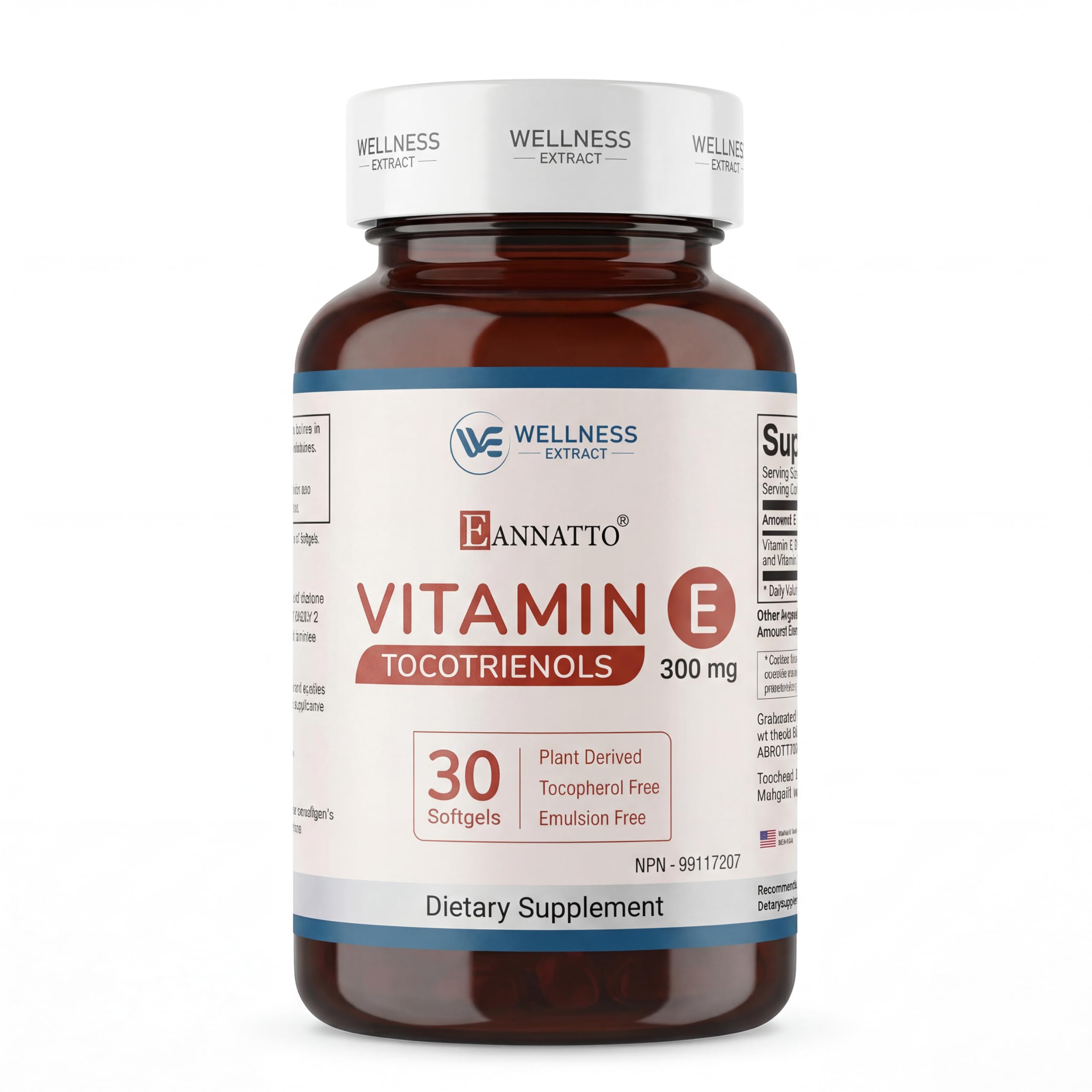 WELLNESS EXTRACT Eannatto Tocotrienols Vitamin E Supplements Tocopherol Free, Non-GMO, Gluten Free & Antioxidant (300MG 60 Softgels)