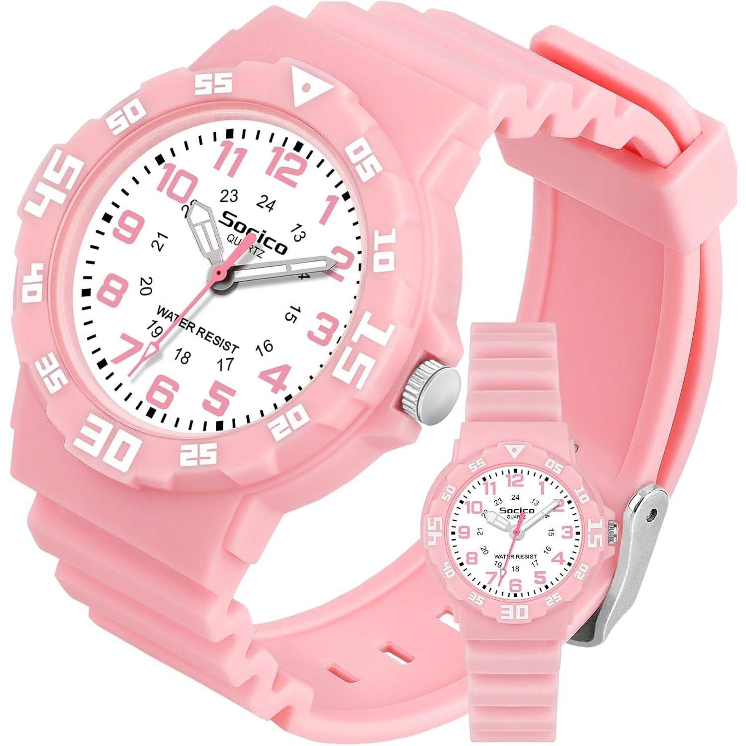 Buy now SOCICO Children Analog Watch for Boys Girls Waterproof Time Teaching Watch with Soft Band, Learning Time Wrist Watch Easy to Read Christmas Gifts for Kids Ages 3-12 Great Gifts Pink at indiglob india