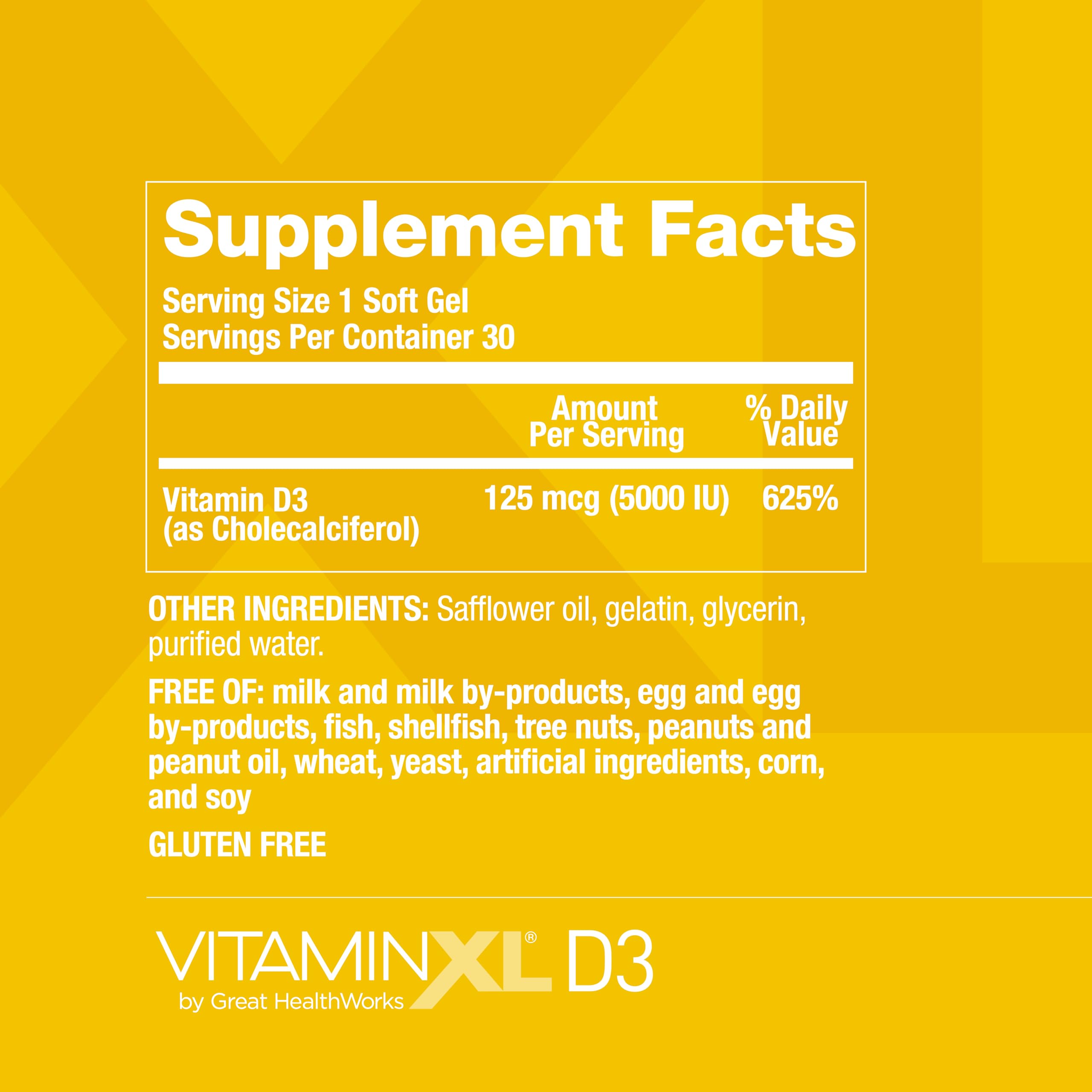 OmegaXL VitaminXL D3 High Potency Daily Vitamin D 5000 IU 30 Softgels | 125mcg, Immune Support Supplement, Promotes Healthy Muscle Function & Strong Bones, Non-GMO, Gluten-Free