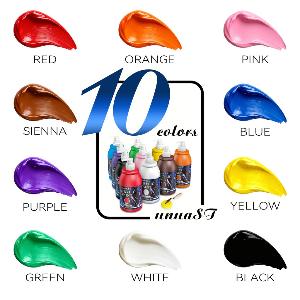 Outdoor Acrylic Paint Waterproof Set 10oz, 10 Color Outdoor Paint with Pump