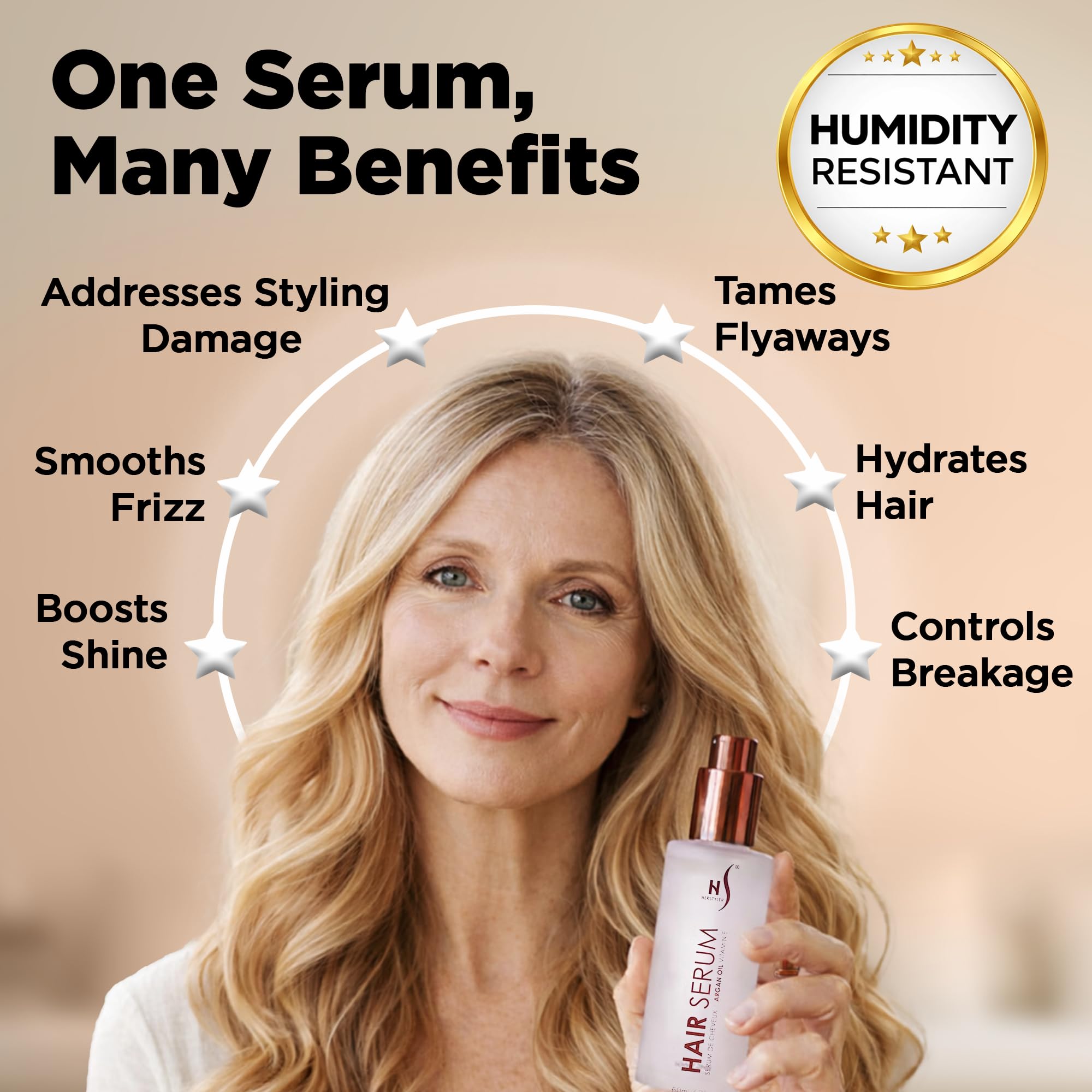 HerStyler Argan Oil Hair Serum - for Frizz, Straightening, Styling & Shine | Hair Repair Serum for Frizzy & Damaged Hair - Lightweight - Hydrating - Fast Absorbing - For Thicker, Fuller Hair - 1 Pack