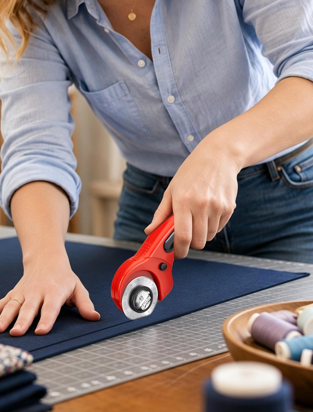 45mm Fabric Rotary Cutter with 5 Extra Blades, Ergonomic Handle
