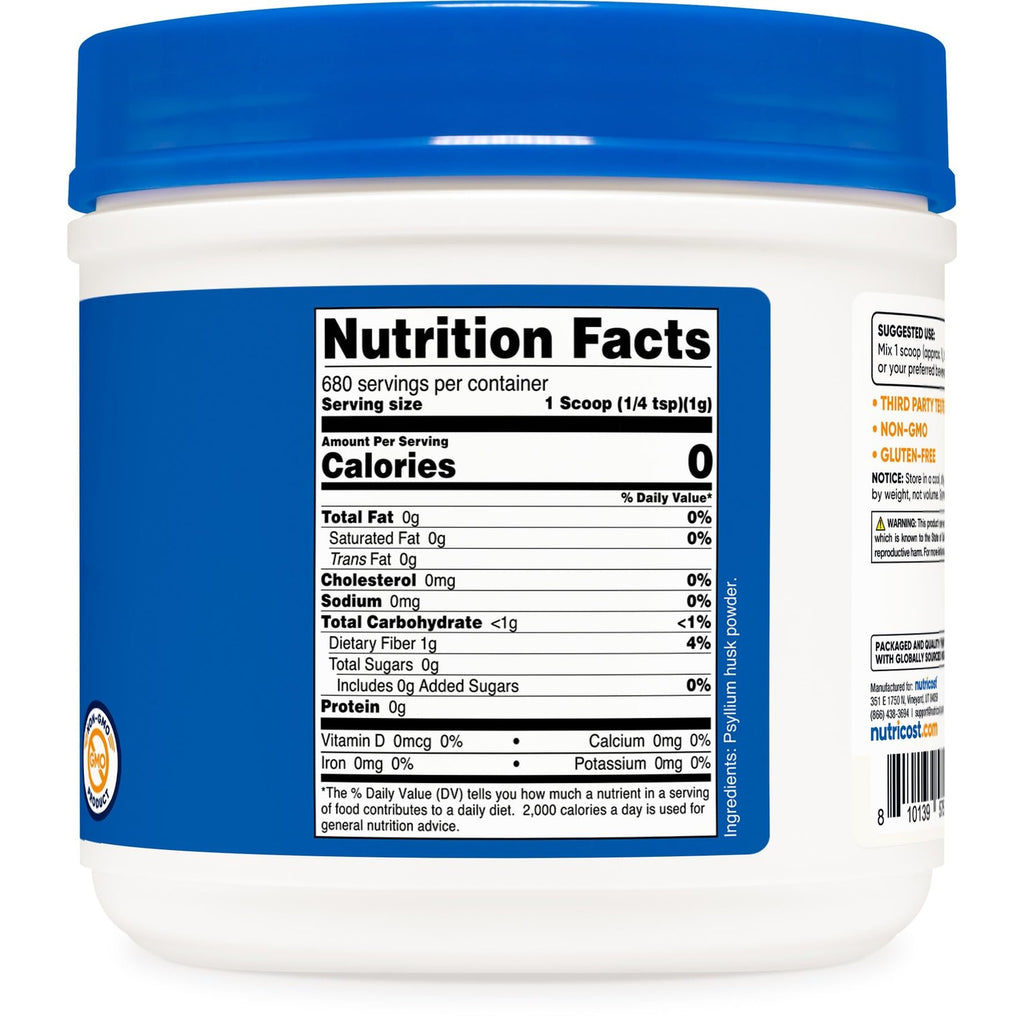 Nutricost Psyllium Husk Powder (1.5 Pounds) - GMO-Free, Gluten-Free