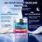Retinol Cream for Face with Hyaluronic Acid, Day-Night Anti-Aging Moisturizer for Women, Men, Collagen Cream for Face Reduces Wrinkles, Dryness, 1.85 Oz