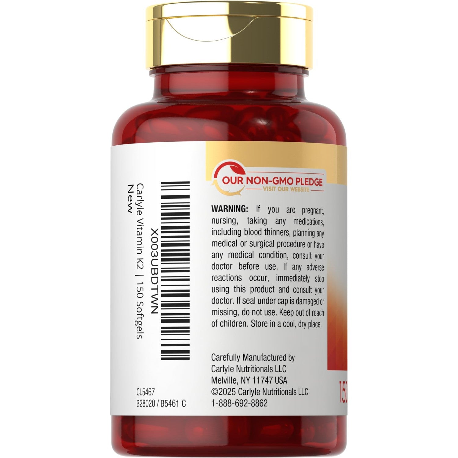 Carlyle Vitamin K2 MK7 100 mcg | 150 Softgels | Bioactive Trans-Form MK7 | Non-GMO & Gluten Free Supplement