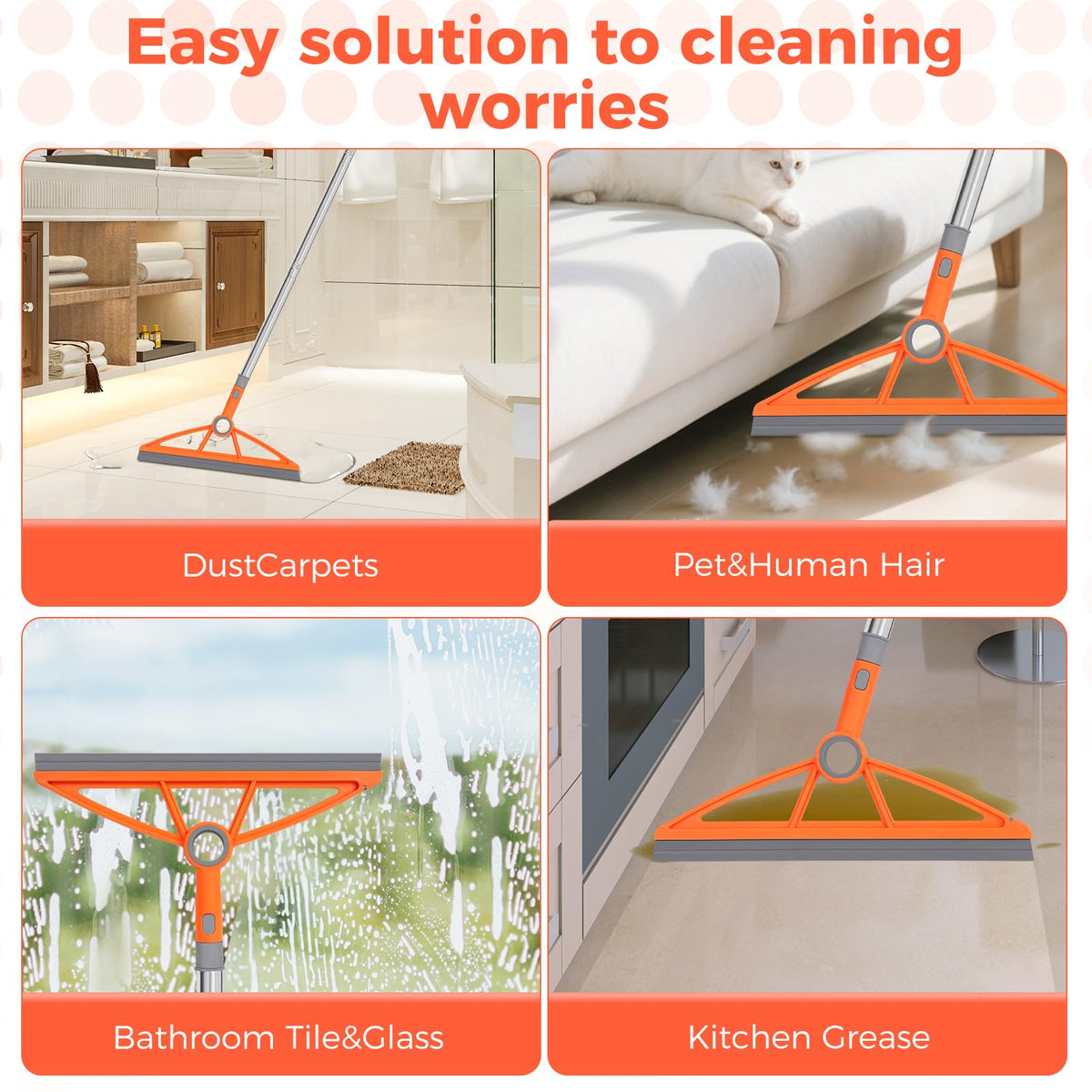 wlich 2-in-1 Air Broom, Silicone Rubber Broom with 54" Handle & 2 Strips