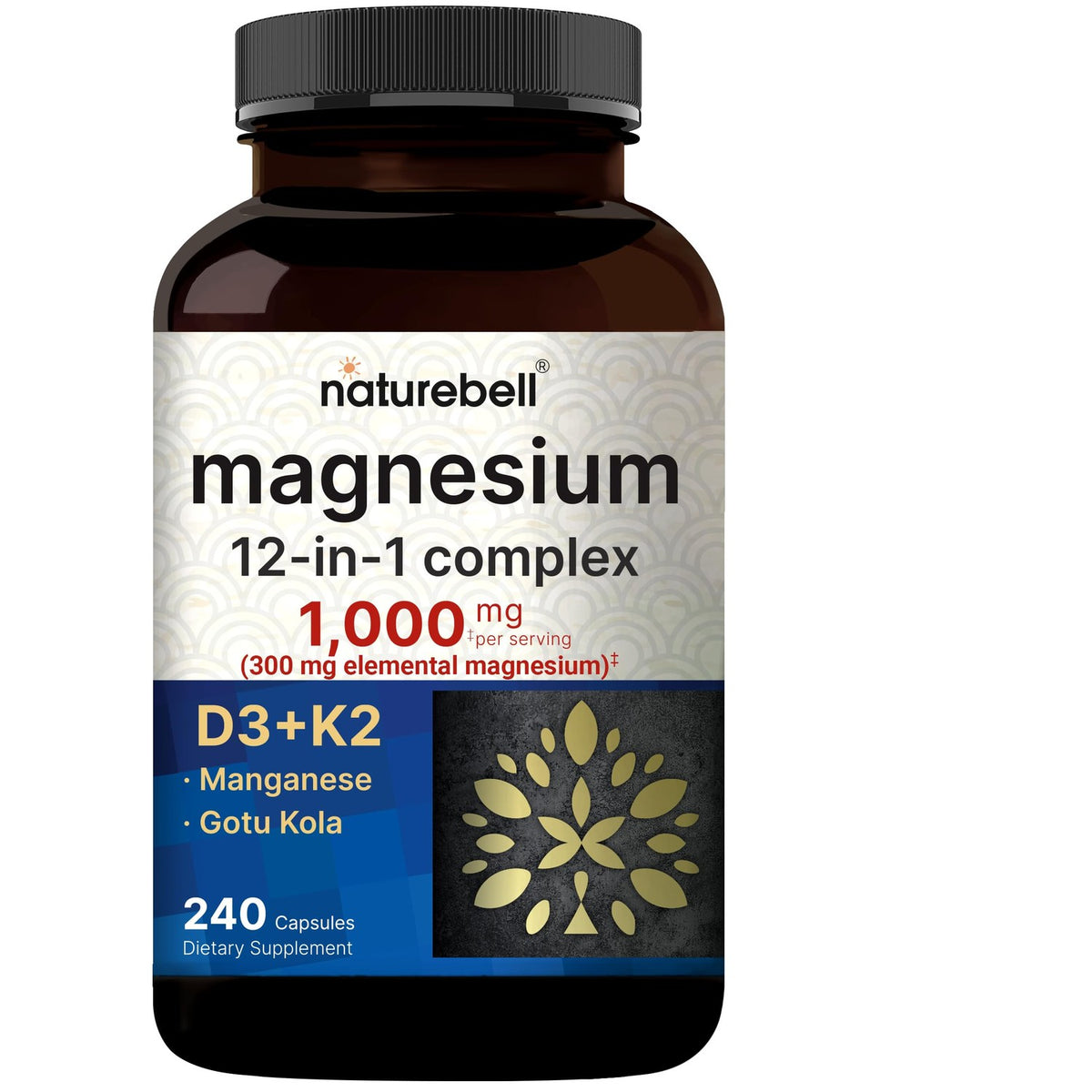 NatureBell 12-in-1 Magnesium Complex 1000mg, 4-Months Supply – Magnesium Glycinate, Citrate, Taurate, Malate, & More – High Absorption Formula for Men & Women – Chelated & Purified – 240 Capsules