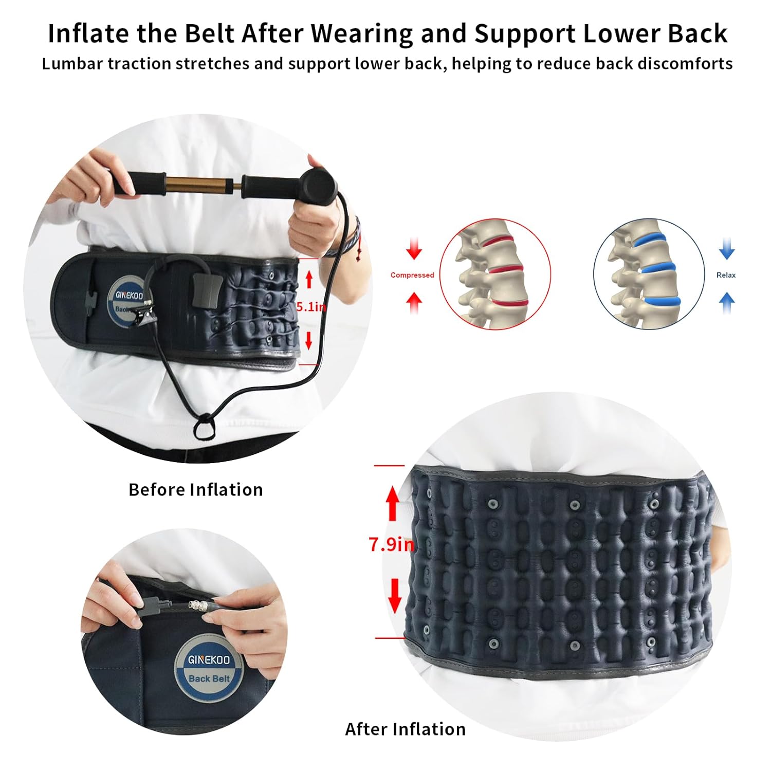 Buy now Decompression Belt - Inflatable Spinal Traction Brace for Lumbar Support and Lower Back Pain, Back Reliever for Men and Women, Navy Blue (29-49 Inch Waist) at indiglob india