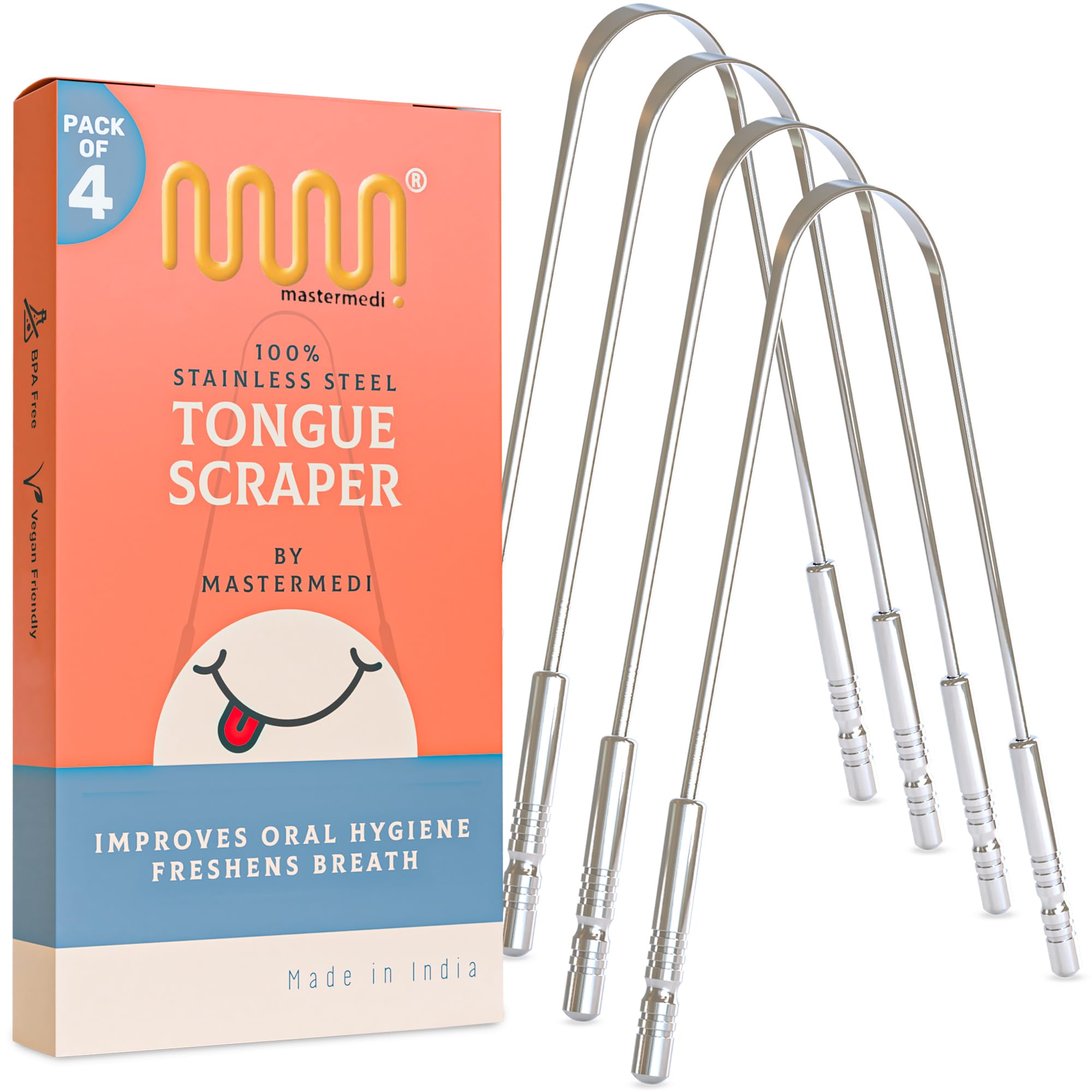Buy now MasterMedi Tongue Scraper with Case Easy to Use Tongue Scraper for Adults, Tongue Cleaner for Oral Care & Hygiene (Single Pack (with Travel Case)) Pack of 4 at indiglob india