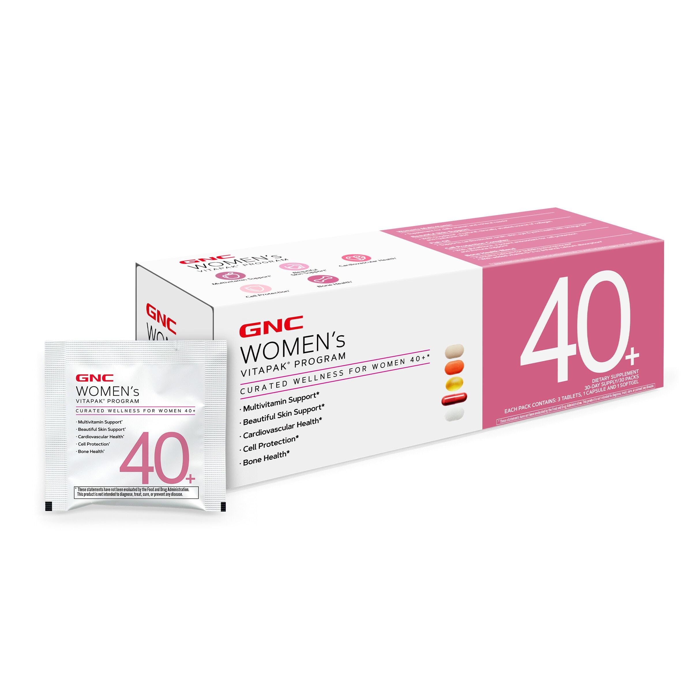 Buy now GNC Womenâ€™s 40+ Vitapak, 5-in-1 Multivitamin Pack, Healthy Hormones, Brain Health, Metabolism, Bone Strength, Edible Dietary Supplement, 30 Servings at indiglob india