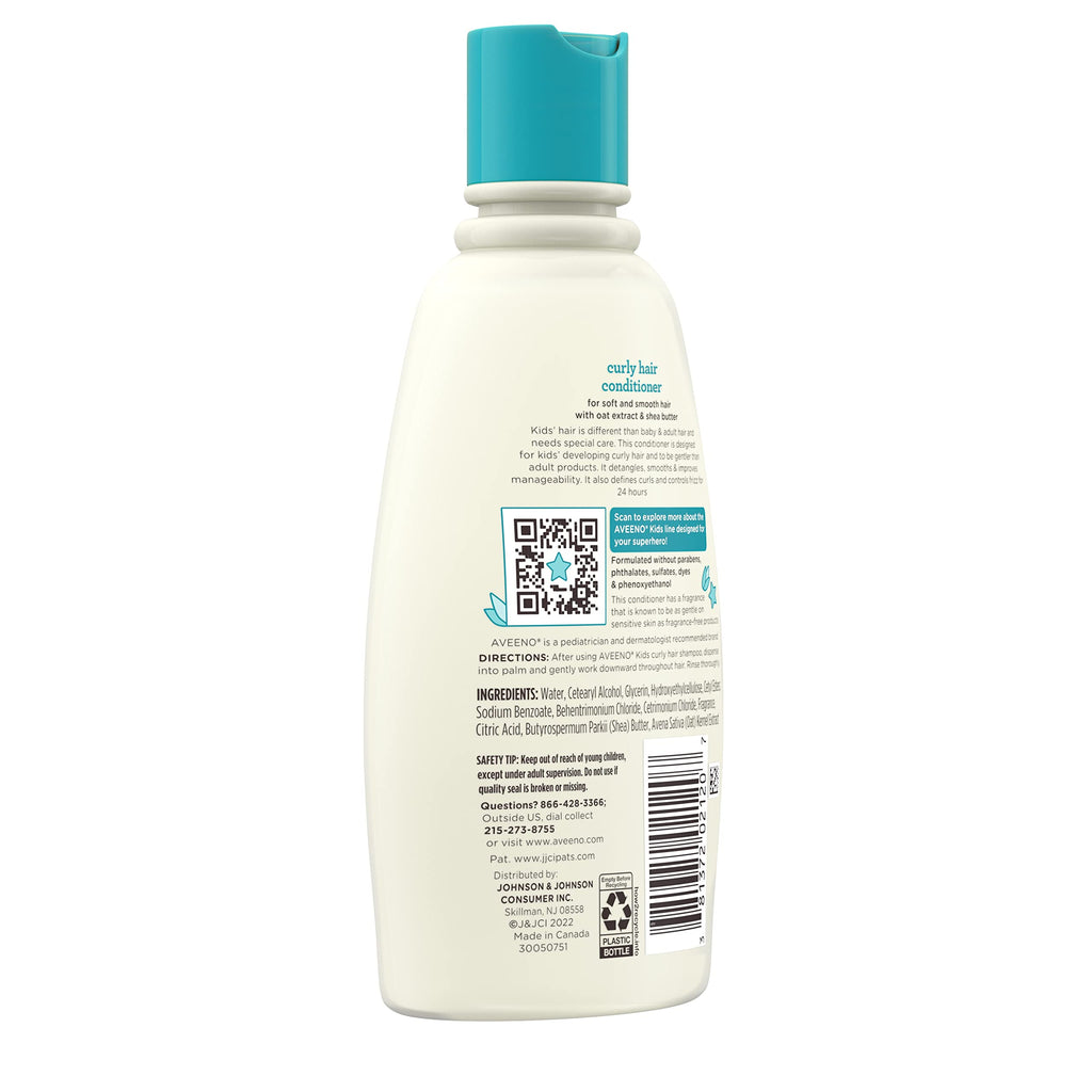 Aveeno Kids Curly Hair Conditioner, 12 fl. oz | Hydrating Conditioner, Oat Extract & Shea Butter, Gentle Scent, Detangles & Moisturizes Curls
