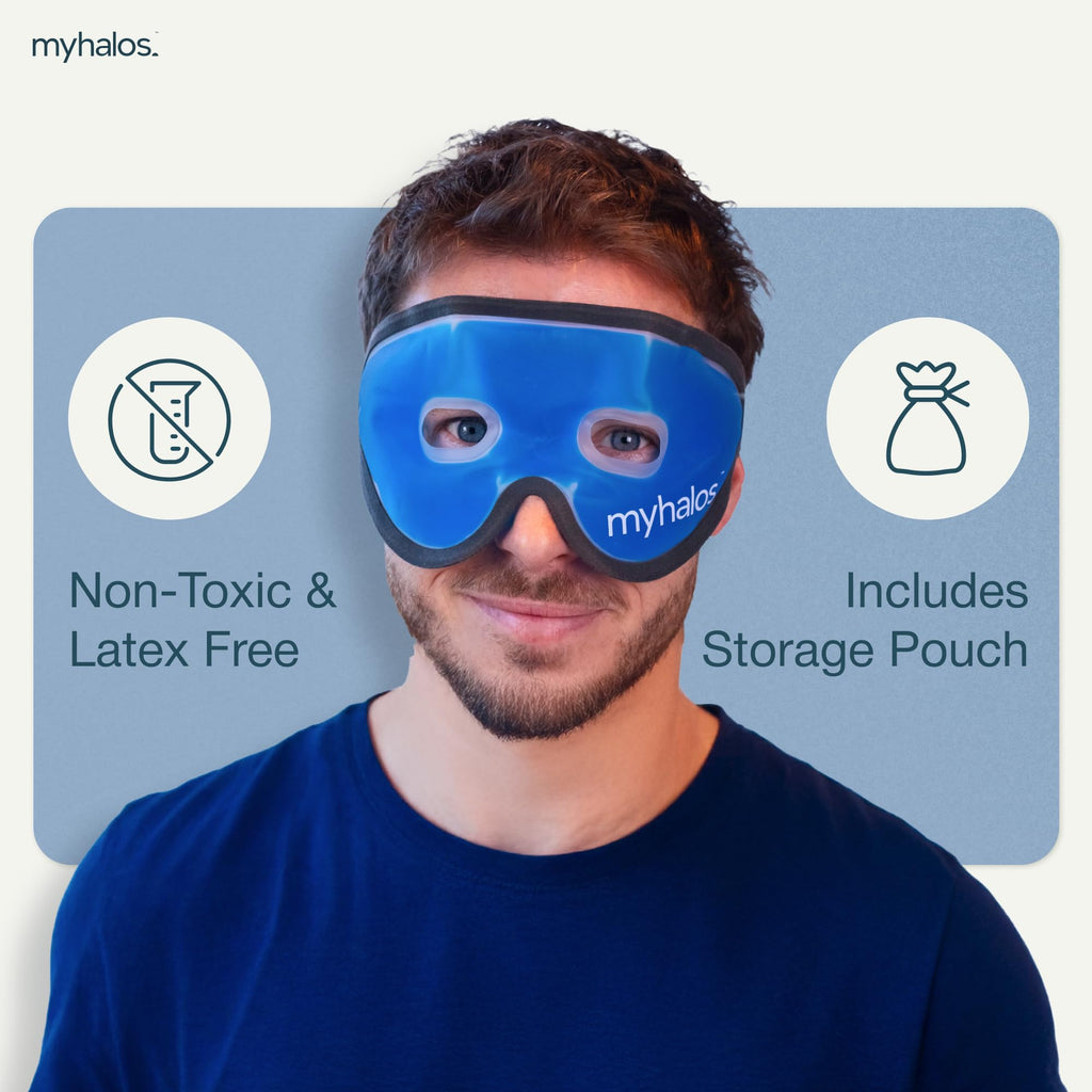 MyHalos Cooling Gel Eye Mask, Cold Ice Pack for Puffy Eyes & Dark Circles | Instant Relief for Puffy Eyes & Dark Circles, Reusable Gel Beads, Soothes Headaches & Sinus Pain, Flexible Fit, Freezer Safe