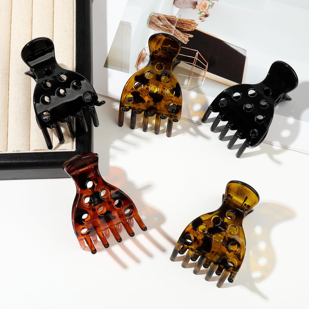 Authentic set of 5 hair volume clips in black and amber, ideal for enhancing curly hair and adding volume.