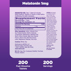 Natrol Melatonin 1 mg Fast Dissolve Tablets, Strawberry, 200 Count | Nighttime Sleep-Aid for Adults, 100% Drug-Free, Non-Habit Forming, For Occasional Sleeplessness, Supports Circadian Rhythm
