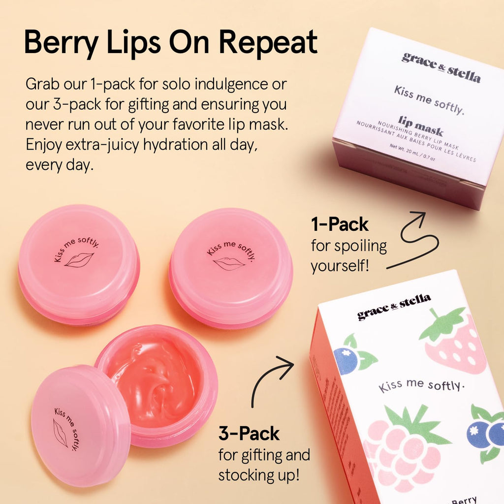 grace & stella Award Winning Lip Butter - Hydrating Lip Balm (3 - Pack) | Nourishing Lip Mask Travel Essentials, Travel Size Toiletries, Birthday Gifts for Women & Teens - Overnight Lip Repair -Vegan